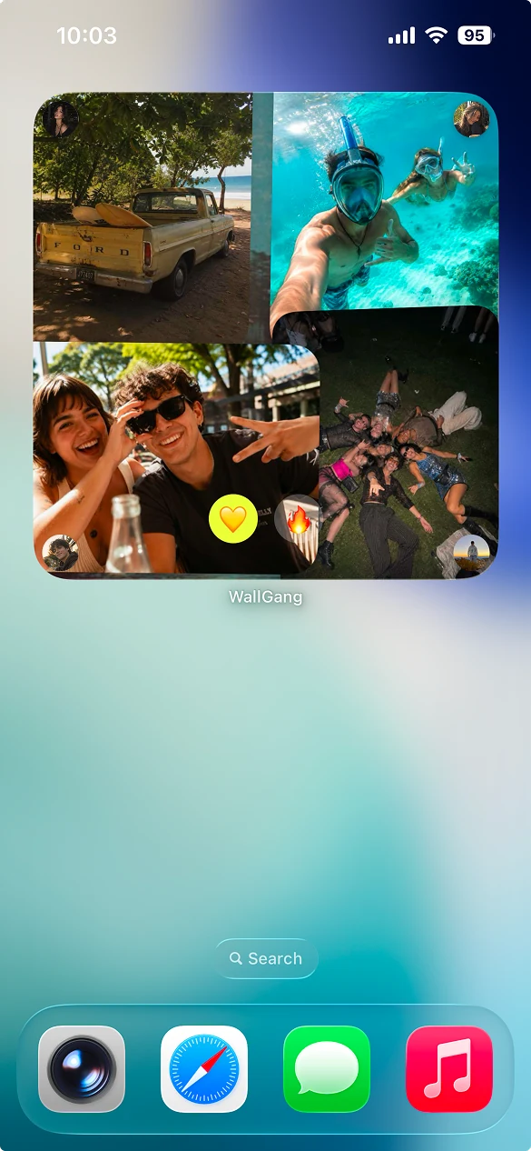 The Room Pulse widget on an iPhone Home Screen, showing a wall made by friends